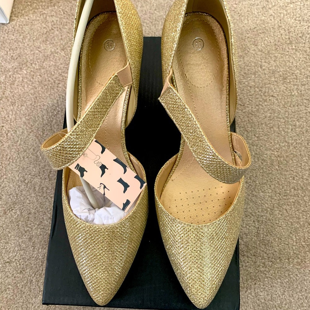 mySoft women’s pumps gold 3 inch heel